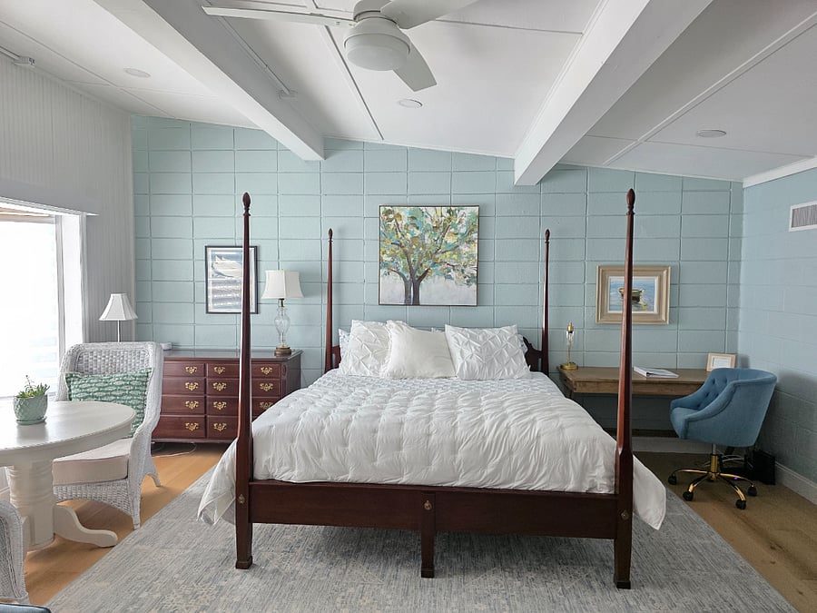 Spacious 8 drawer dresser to left of bed