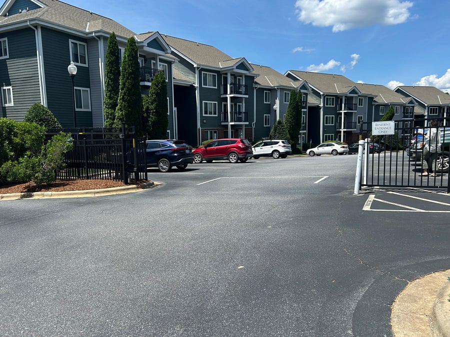 The parking is directly in front of the apartment entrance.