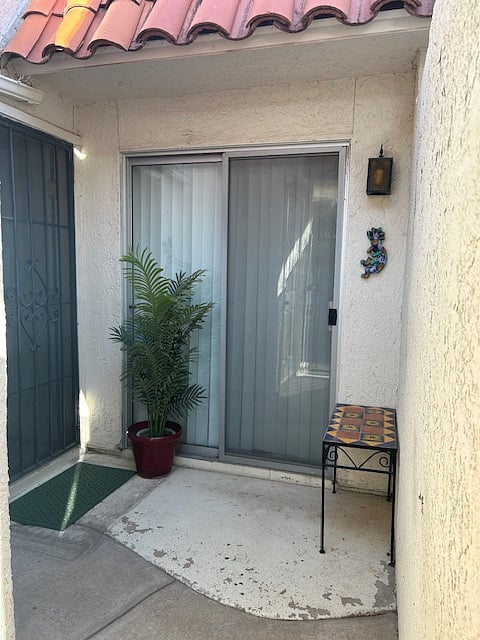 A gated rear entrance