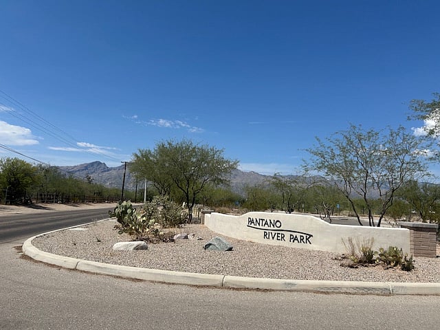 The river park is a minute away by bike or a 5 minute walk