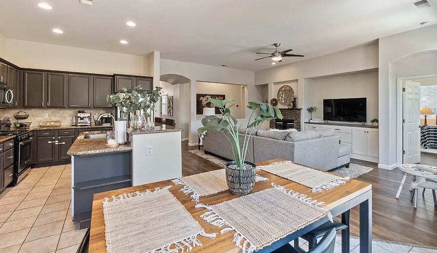 Kitchen and Living room from dining room