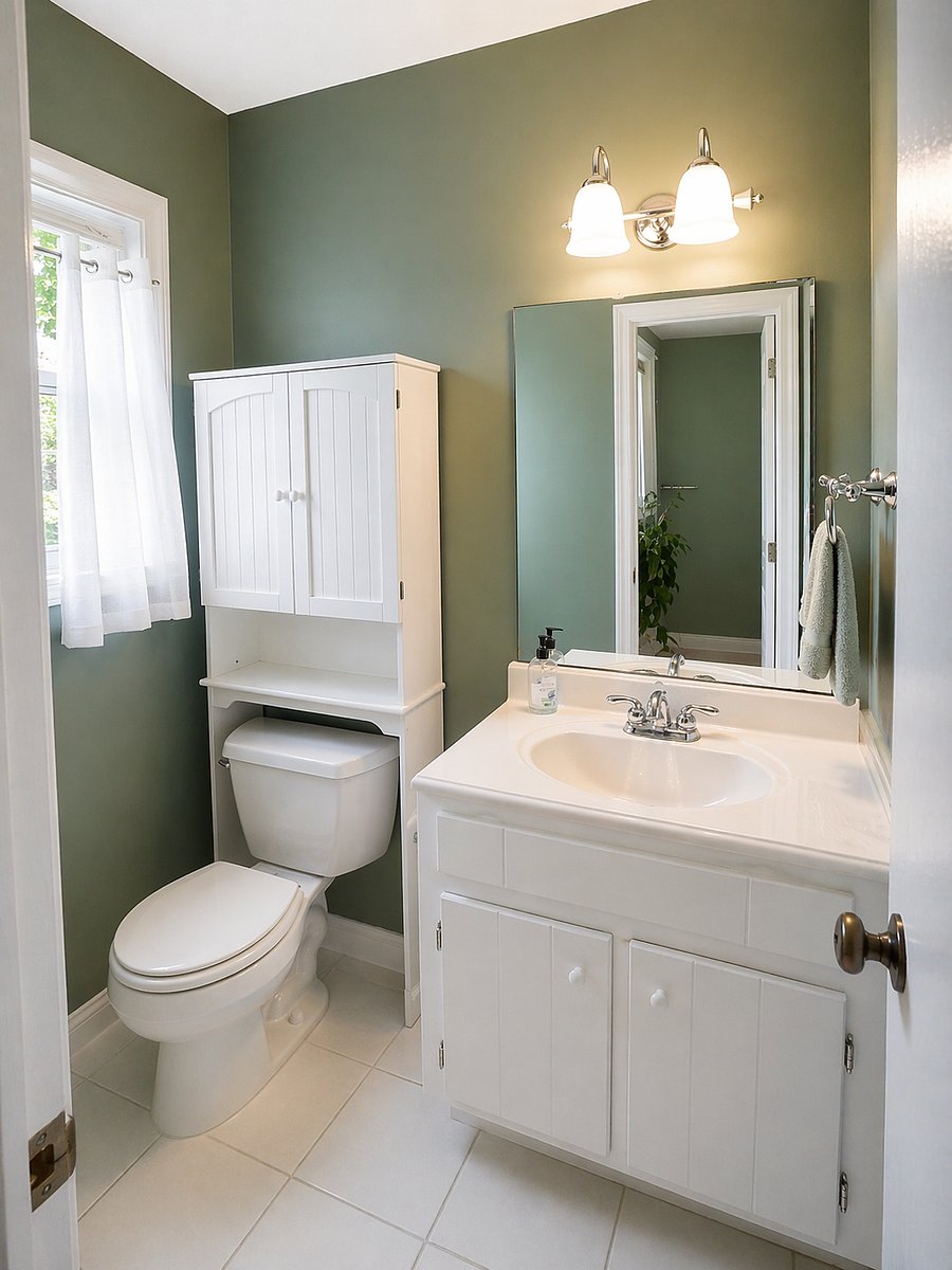 Convenient half bath just off the media room. Clean, simple and easily accessible.
