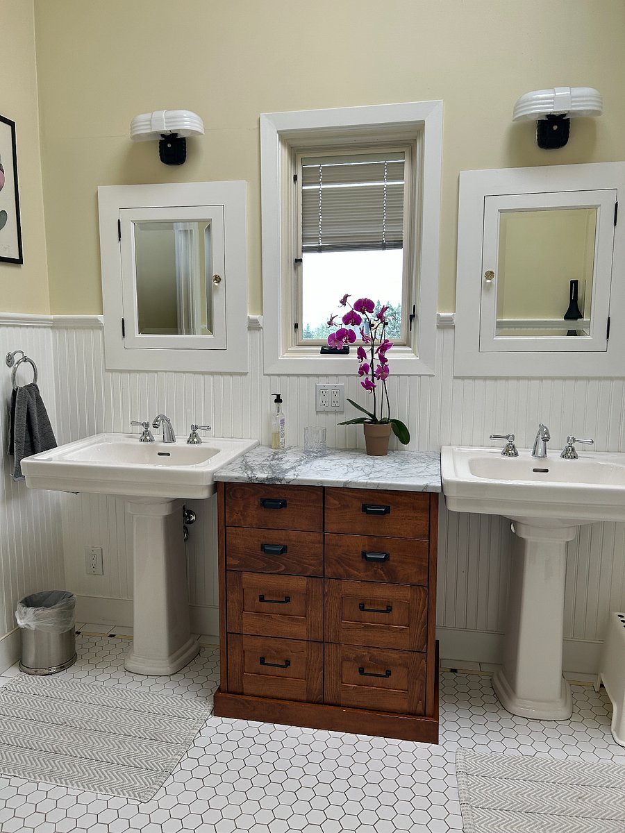 Dual Vanities with plenty of storage.