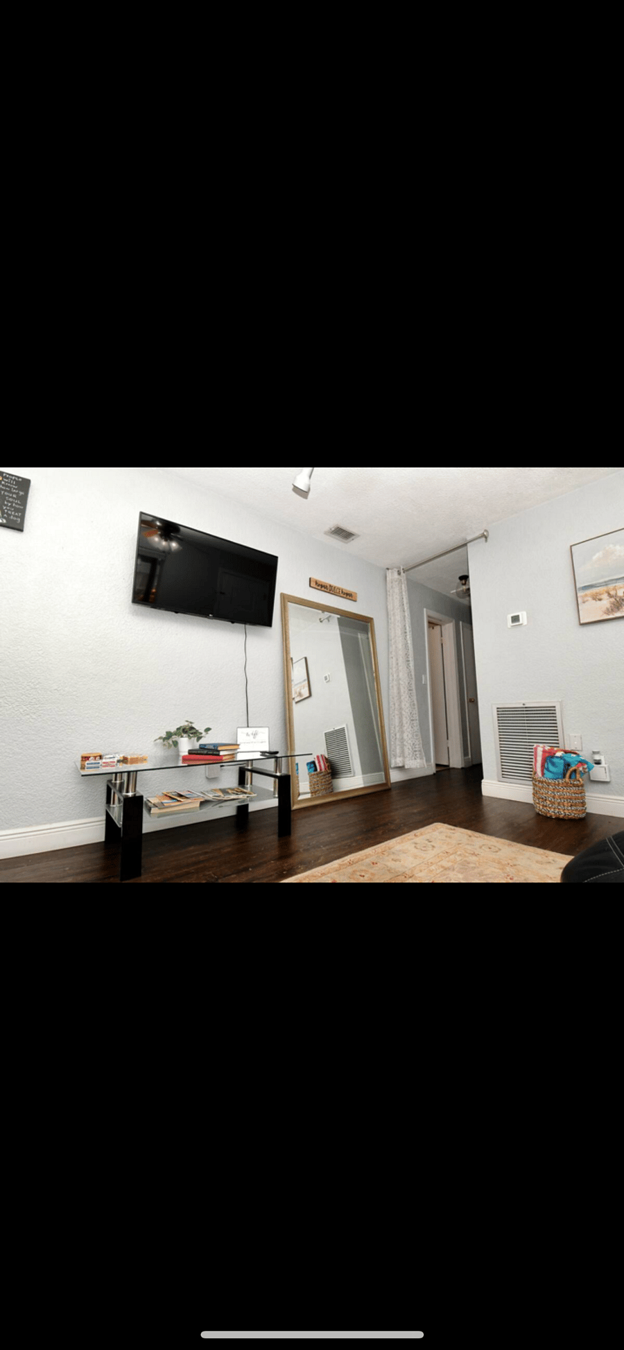 Smart TV with Netflix and standard cable. Books, magazines and card games. Feel free to use the beach towels.