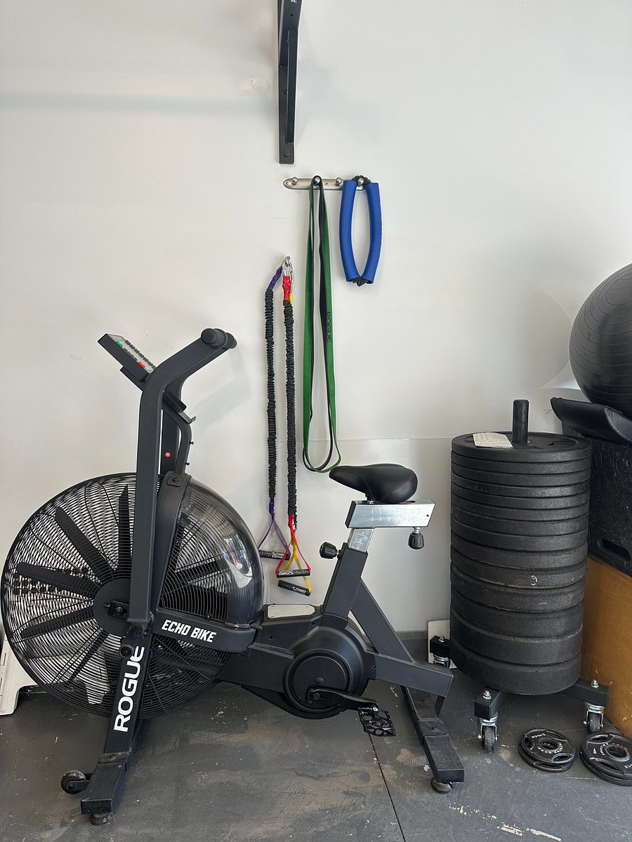 Gym in Garage - Rower, Barbells, Free Weights, Box Jumps, Slam Balls, Plates, Pull Up Bar, Echo Bike, Wall Balls, Bands, Dumbbells