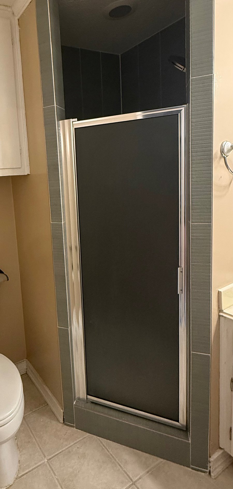 The new shower, we improved the ventilation, new tile, and added new fixtures.