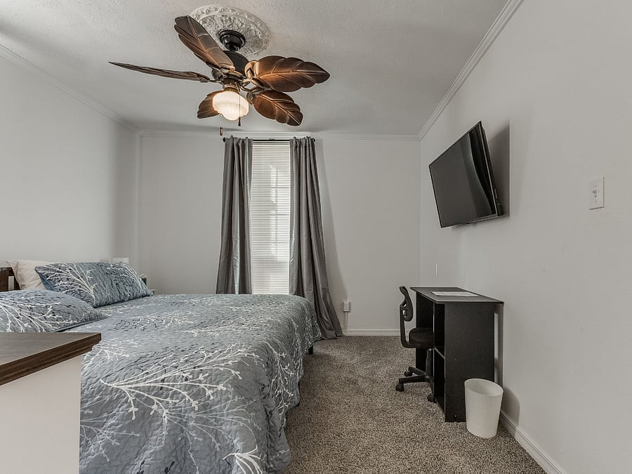 Taipei Suite w/locking door, en suite bathroom, desk, chest of drawers and TV