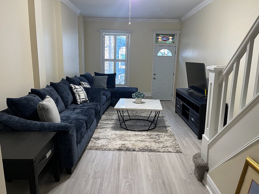 Living room and interior view of the front door