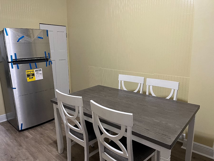 Kitchen table and refrigerator