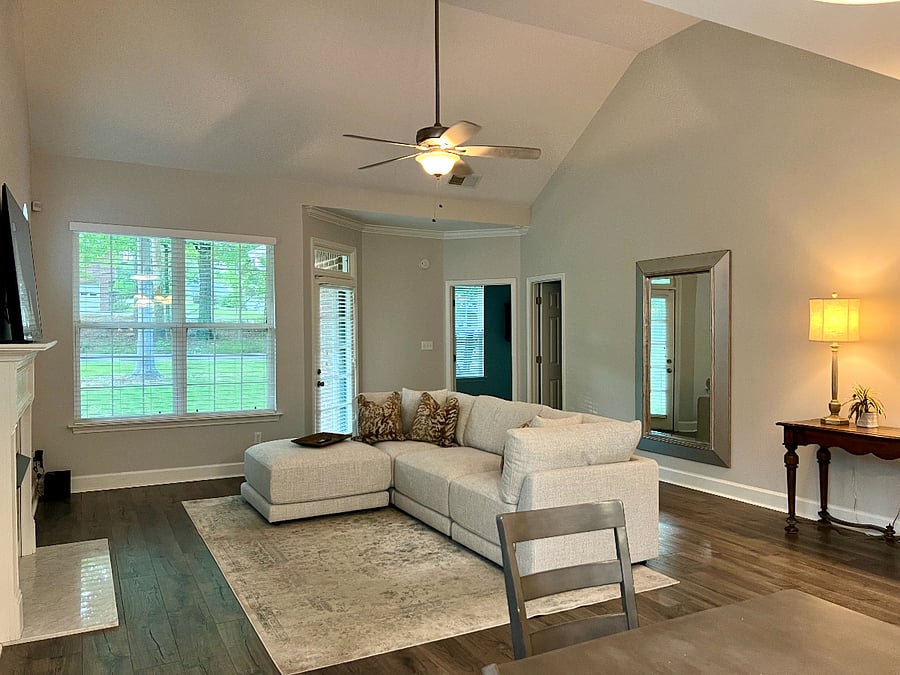 Open livingroom with tons of natural light.