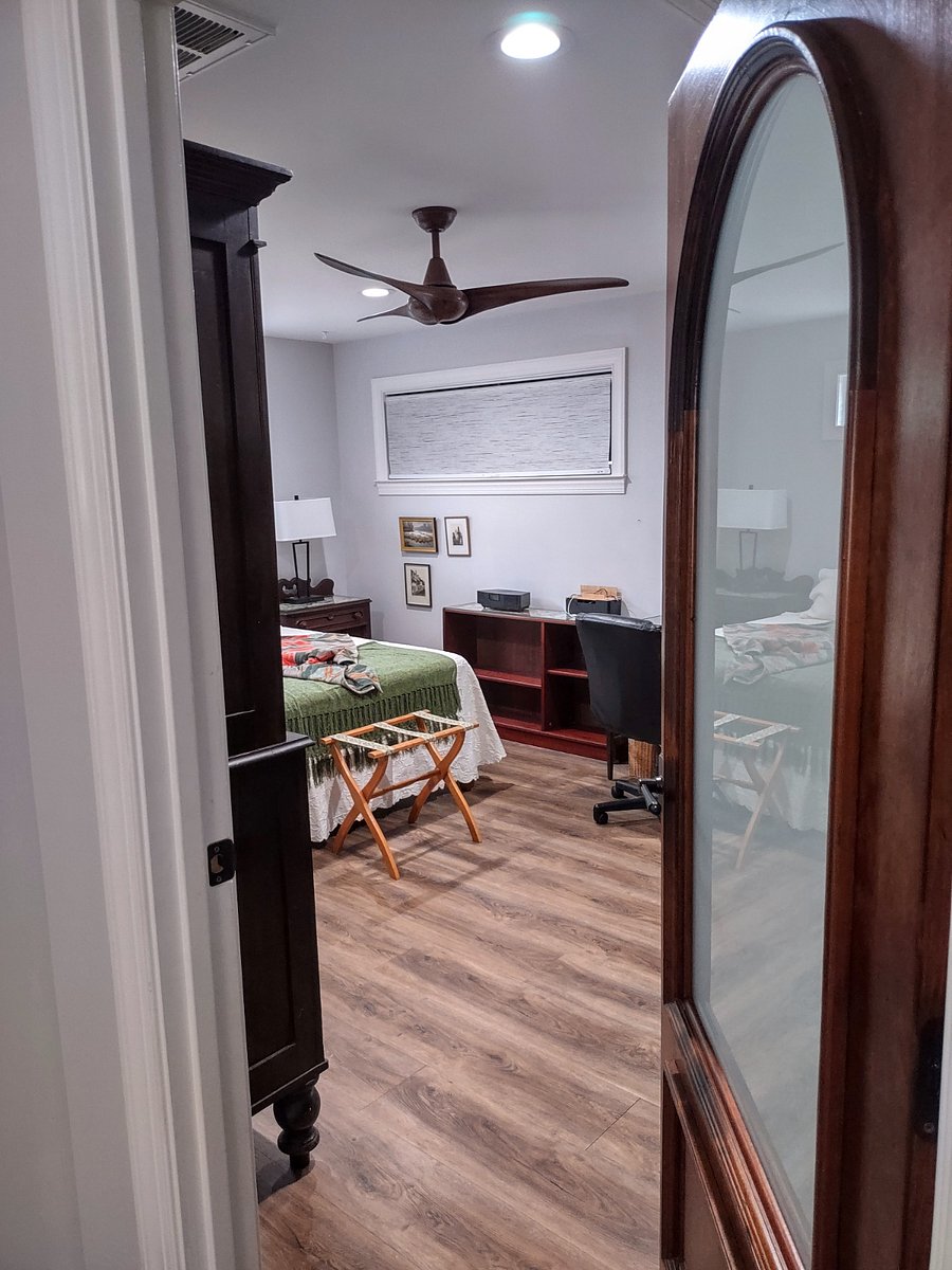 Vintage smoked glass arched door. This is a VERY quiet and serine space.
