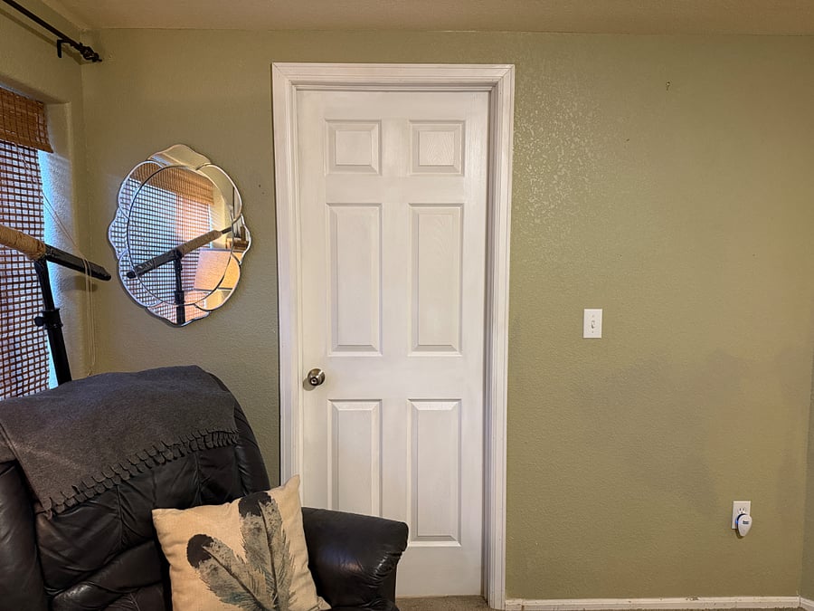 This is the primary bedroom "The Master" with a queen sized bed and direct bathroom access.- this is the bathroom access door.