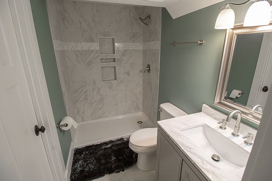Lower level full bath with a custom shower