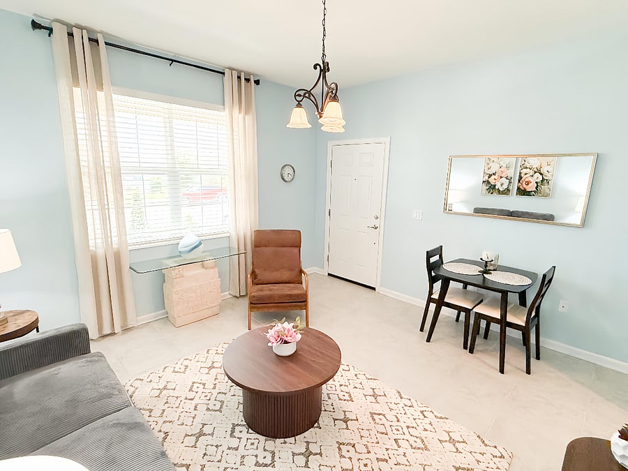 Living room and Dining room.
