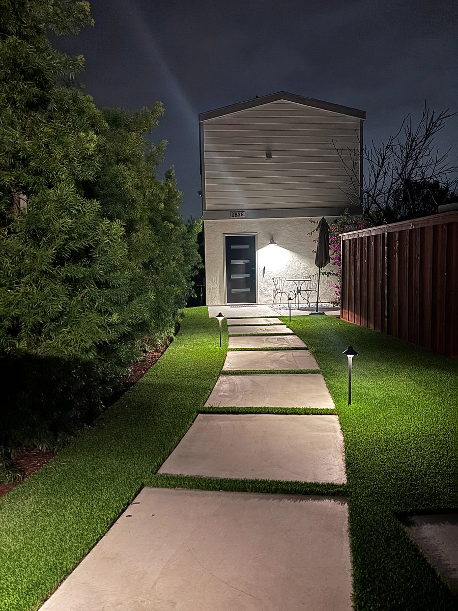 Path lights turn on automatically from dusk to dawn. Front entrance light is motion activated.