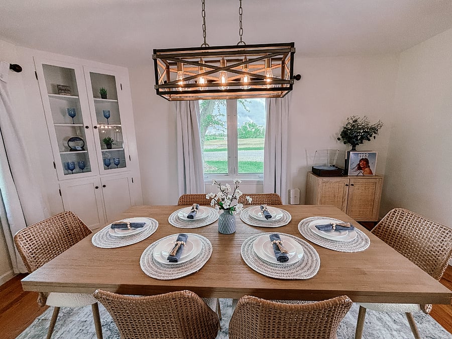 Dining Room (Table set for 6 but can accommodate 8 using chairs from the entry table).