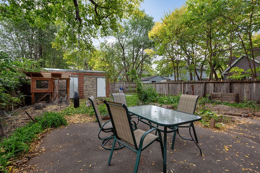 Patio with pollinator garden