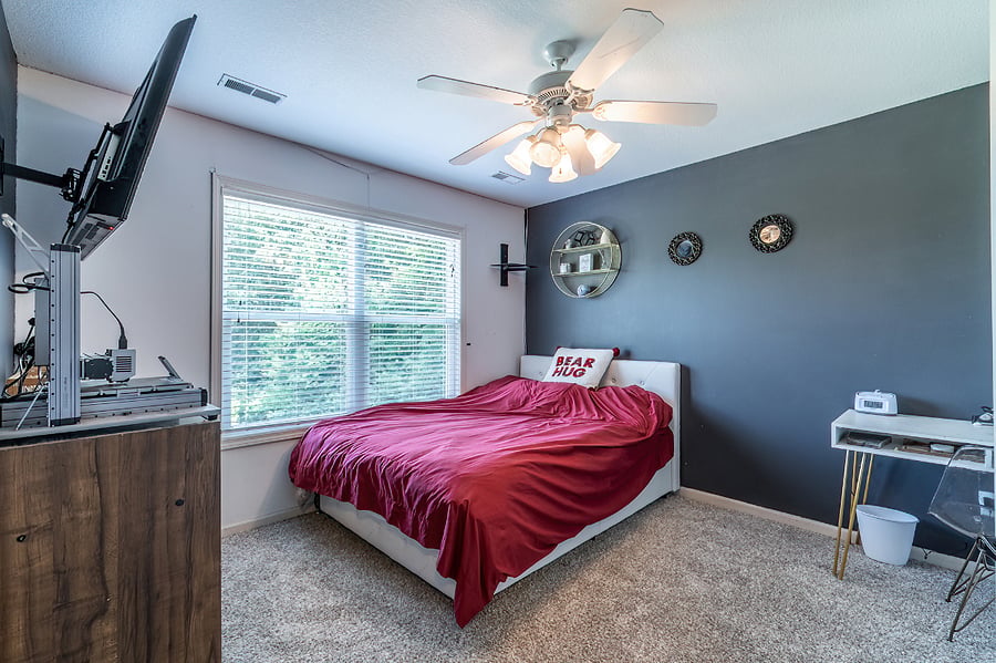 Bedroom #2 with Queen-size Nectar bed, Smart TV, walk-in closet/vanity with pond view