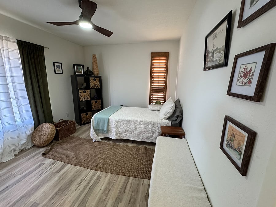 Second bedroom faces north and has room darkening curtains. 