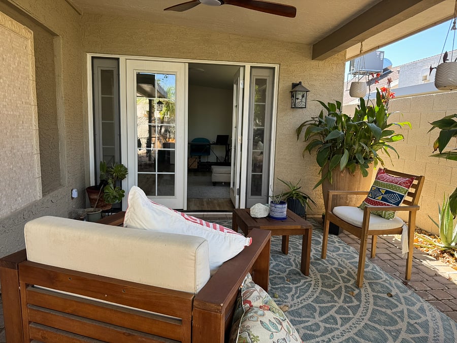 This is the patio right off of the office. Great for your morning coffee, just chilling or an evening chat!
