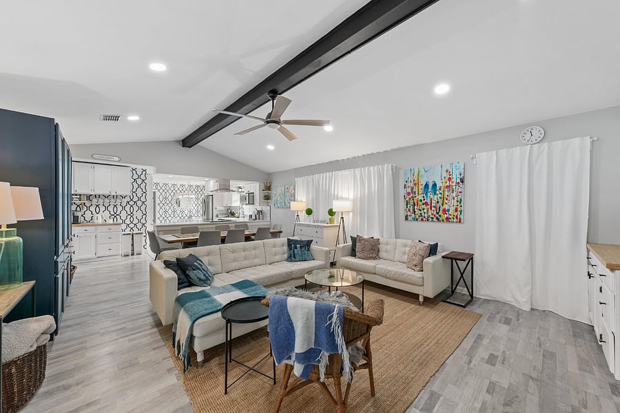 Comfortable furniture, updated lighting and fans. 