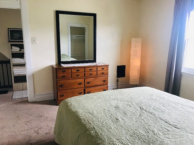 North bedroom with darkening curtains