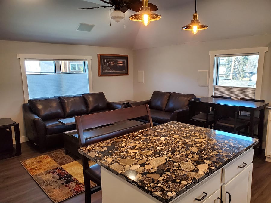 Living room and kitchen island