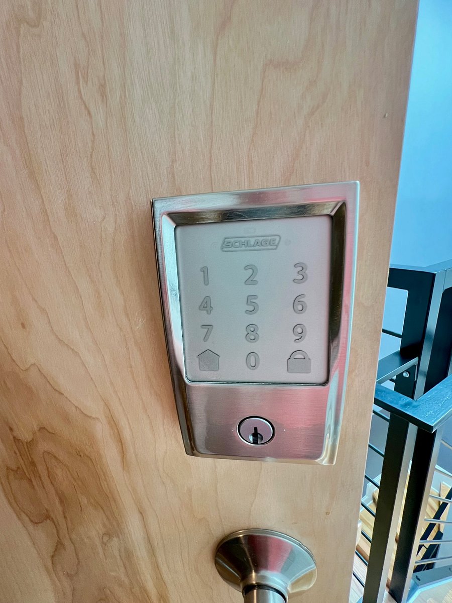 This is your Schlage lock on the front door to the apartment. On Grace Street, there is another commercial programmable lock. And we have also have a camera recording ingress/egress at that front door 24/7.