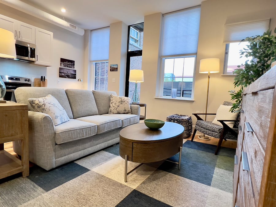 One more view of the living area, looking towards the patio.