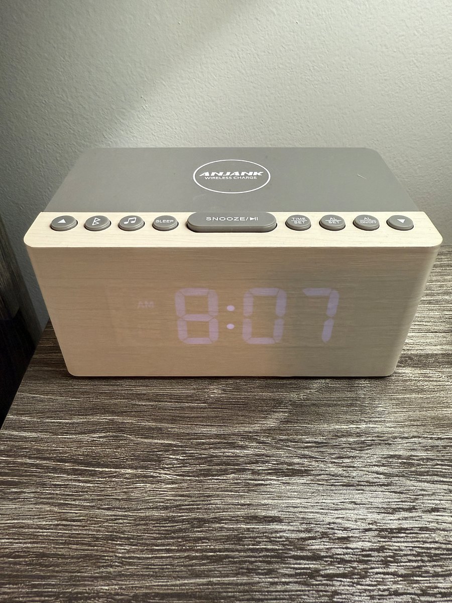 ANJANX Wooden Sound Machine Alarm Clocks | Featured in each of the Bedrooms with Bluetooth Speaker, 20 Soothing Sounds, 0-100% Dimmer, Wireless Charging Station for iPhone/Samsung, Sleep Timer and White Noise Machine.