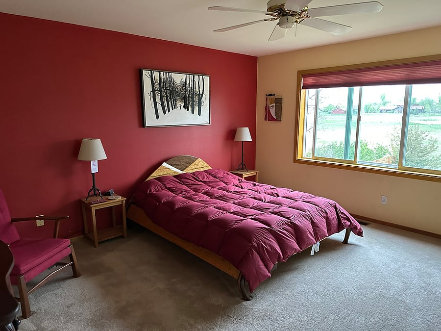 Master bedroom with window to backyard