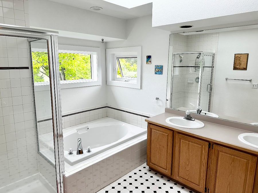 Master bathroom off of master bedroom-shower and full tub