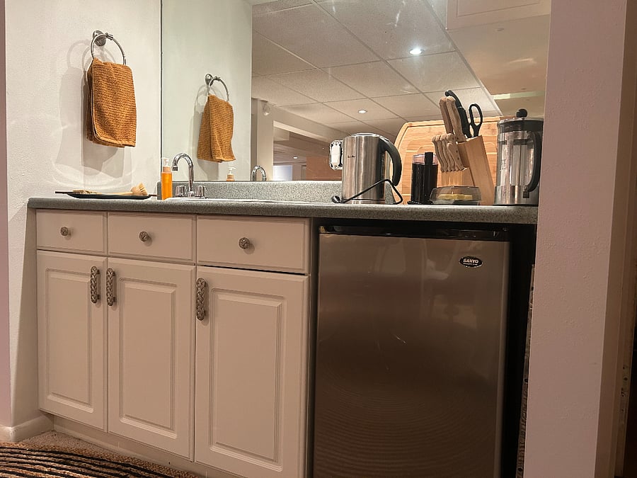 We have replaced the smaller fridge with a full sized fridge!