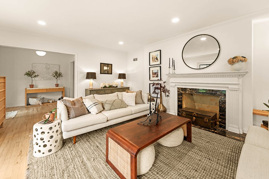 Living room with a view to the front entry