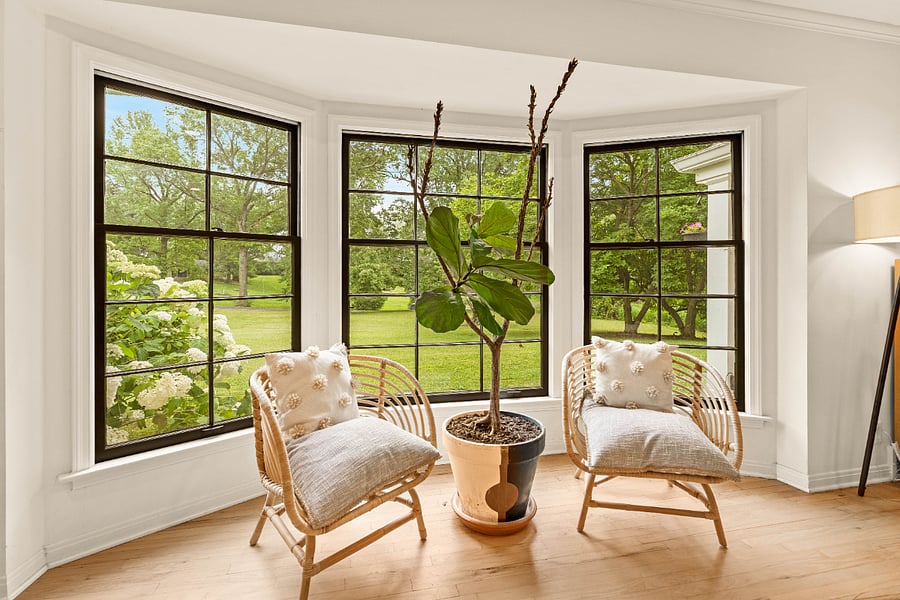 View from the bay window in the living room.