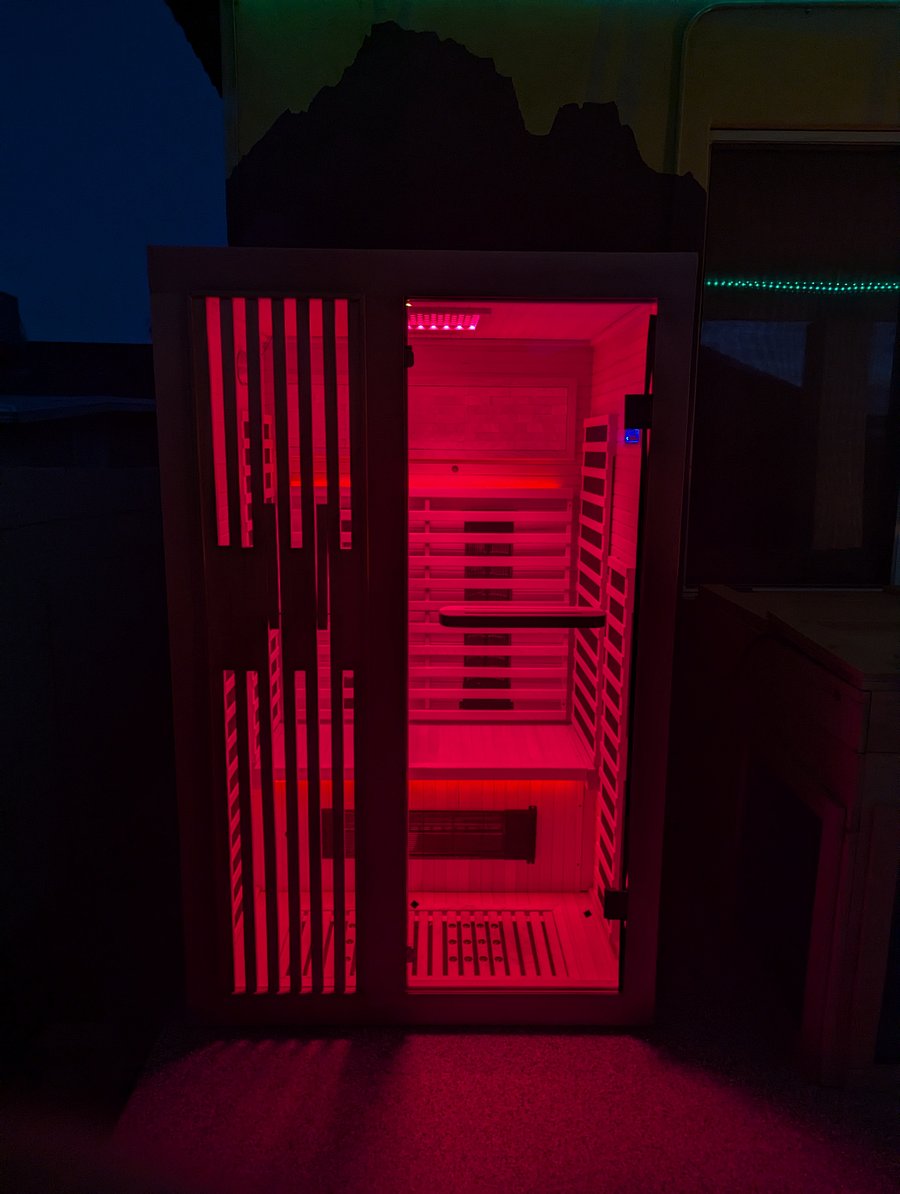 Full-spectrum infrared sauna heats to 150 degrees F