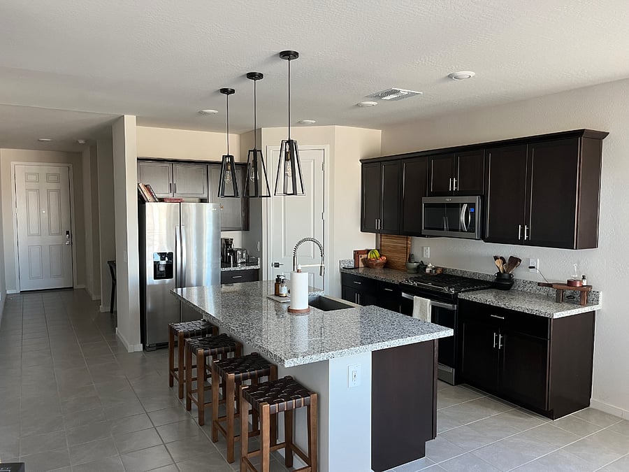 Shared kitchen space down the hall from the private suite.