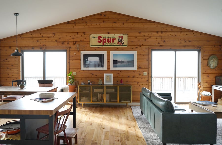 Great room with sliding glass doors and beautiful views of the valley.
