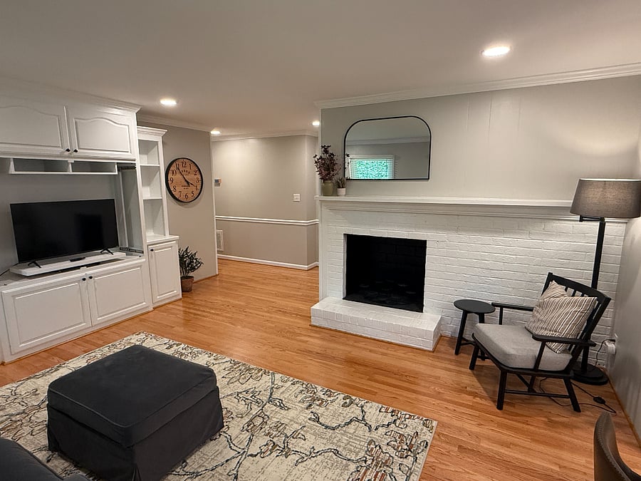 Family Room with decorative fireplace