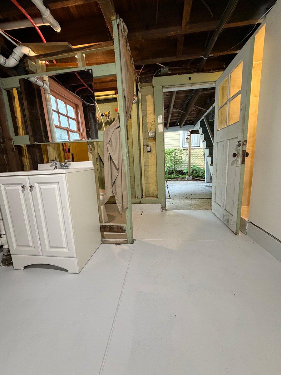 Bathroom connected to backyard and the stair