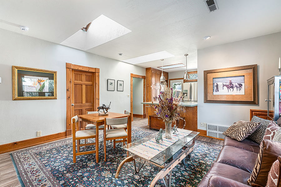 family room with dining area looking toward kitchen
