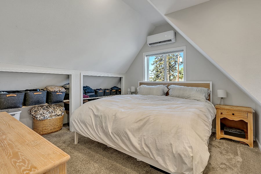 1st Bedroom- mini split located above window. Closet is as shown with shelves. 