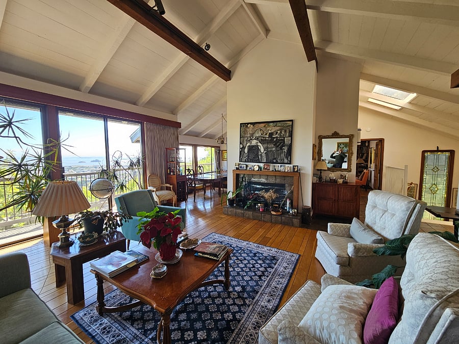 Upstairs view of living room and dining room