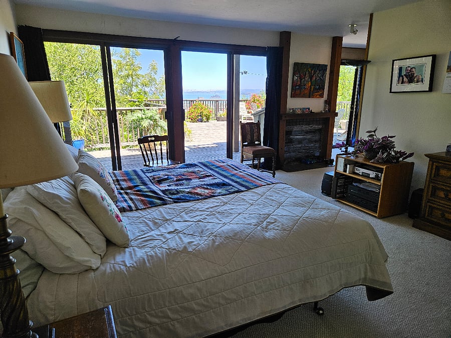 Master Bedroom view of deck and Bay