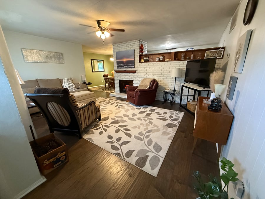 Living room with electric fireplace and LG Smart TV