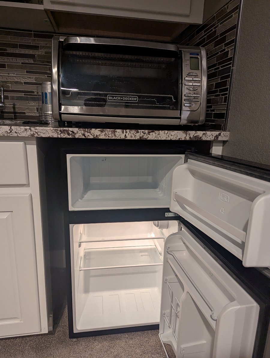 Small refrigerator, freezer, and full size toaster oven