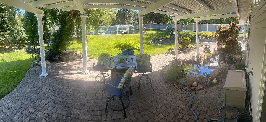 Relax on the patio next to the Koi Pond and Waterfall. Turn on the fireplace that is built into the table if you get chilly. Very Serene here! 
