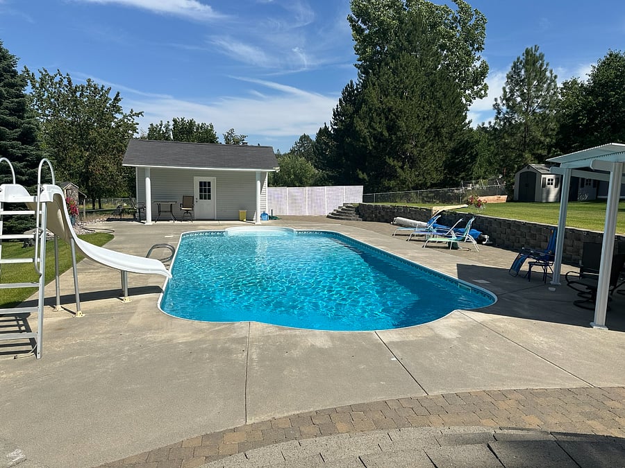 The Pool is Heated! The pool is open typically from end of May to September. There is a nice kitchenette and bathroom for convenience in the pool house.
