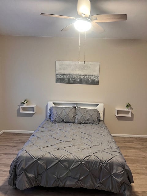 Wall-mounted nightstands.