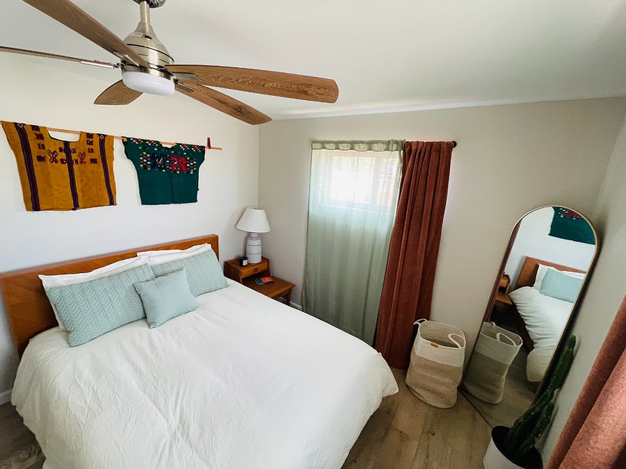 View of queen bedroom from connected bathroom